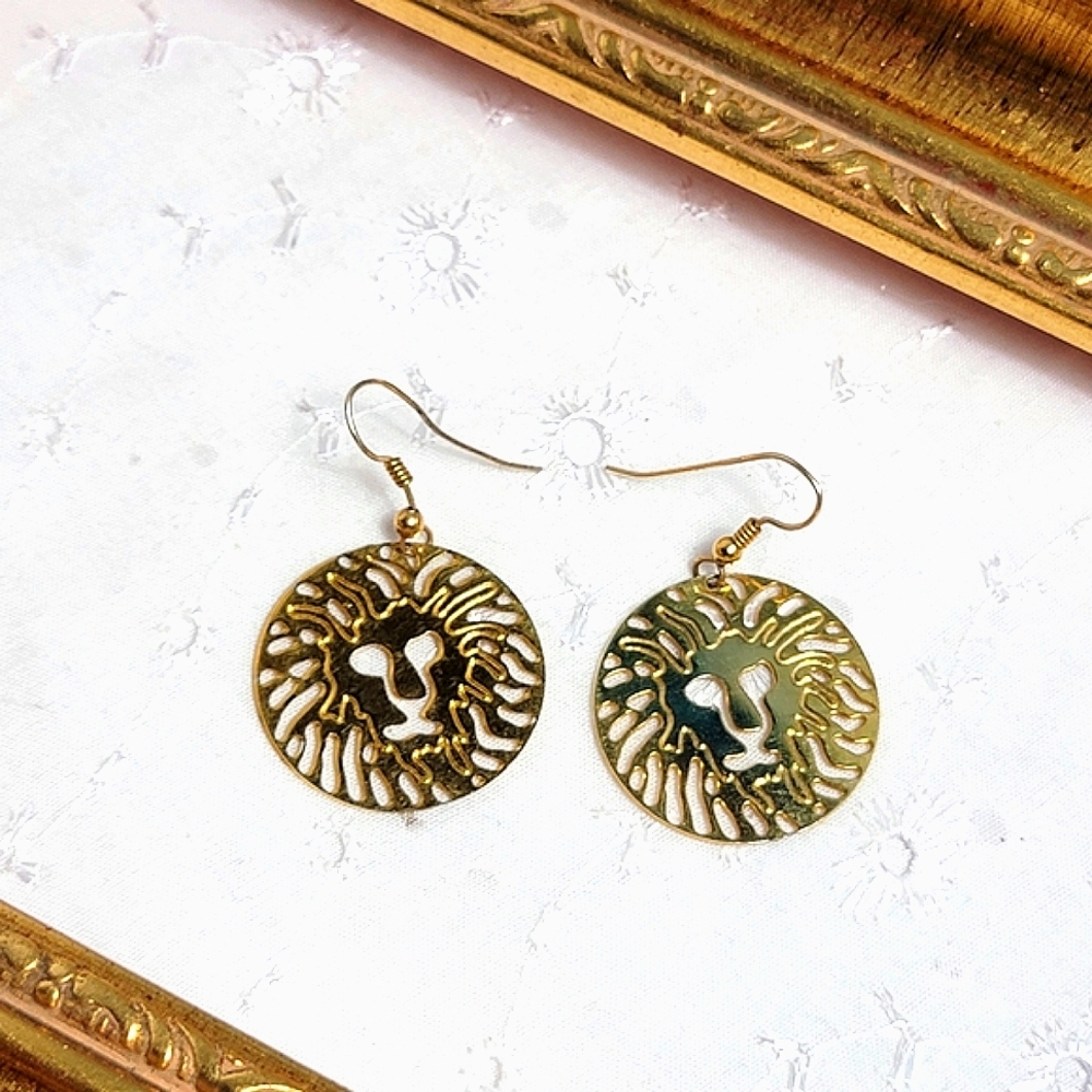 Anne Klein Gold Lion Medallion Earrings